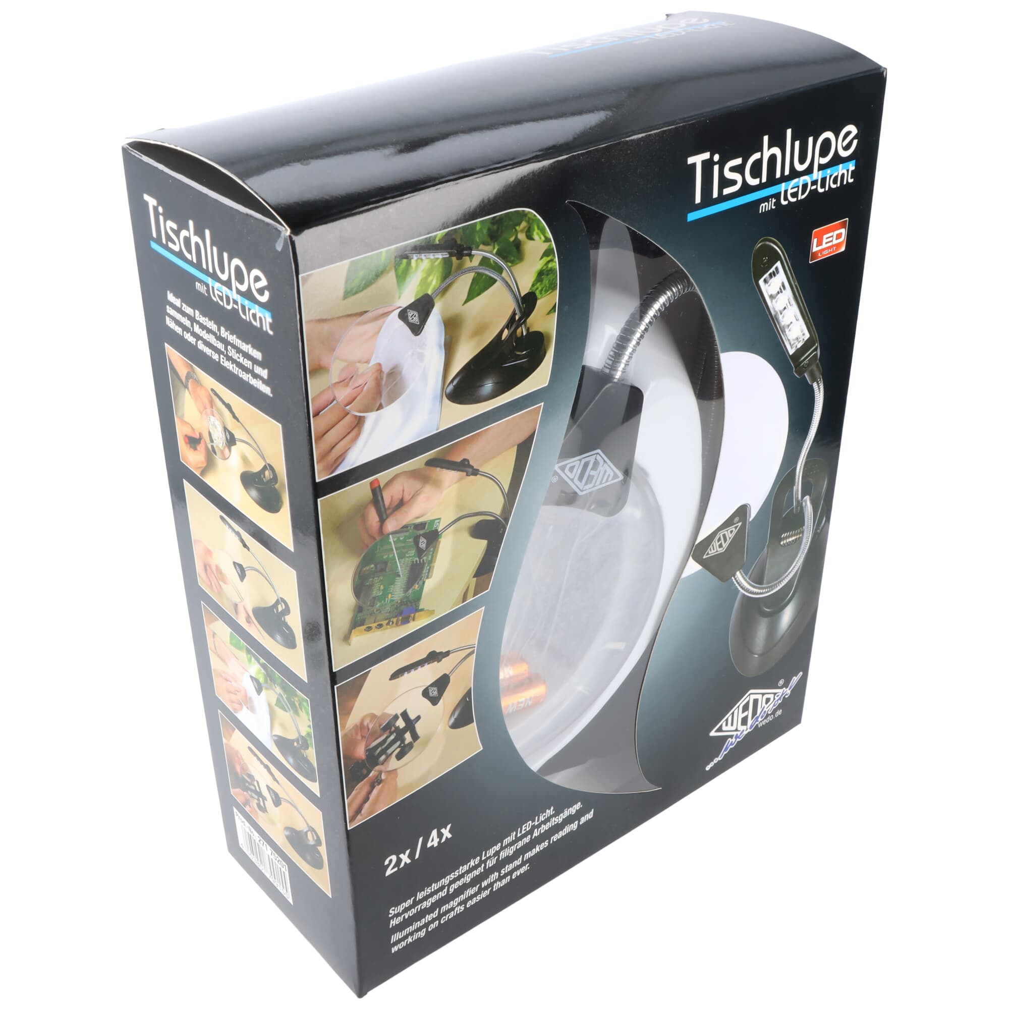 Loupe de table avec lumière LED pour travaux délicats, deux loupes, col flexible, avec pince amovible pour fixation