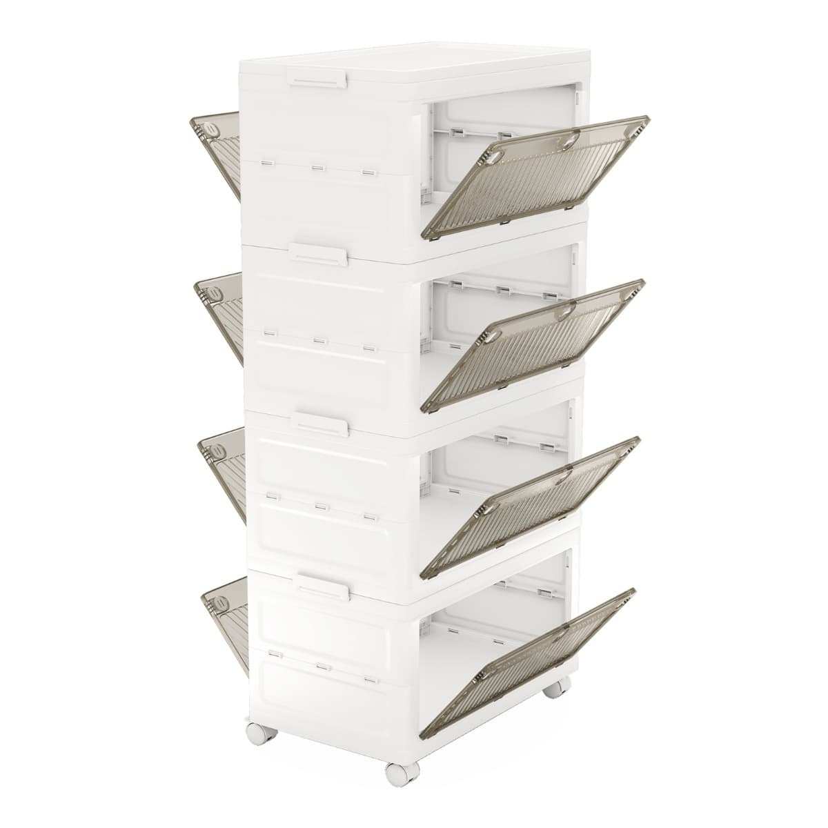 CostwayLot de 4 Bacs de Rangement en Plastique de 168L Boîtes de Rangement Empilables avec Couvercle & Roulettes Blanc