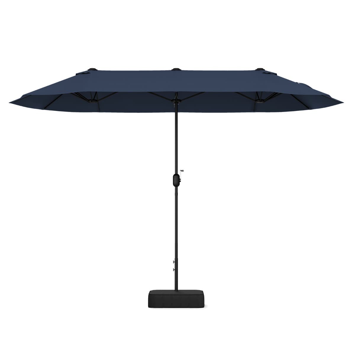 CostwayParasol de Terrasse Double de 340 cm de Haut Extra Large 396 Cm Manivelle Base Lestée Verrouillage Évent Déporté Bleu