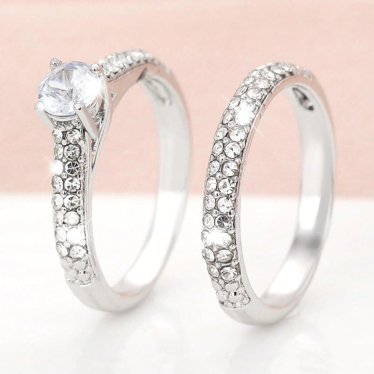 2 pièces/set Mode Cuivre Zircone Cubique Décor Anneau Pour Femme Pour Mariage Décoration Cuivre Bijou