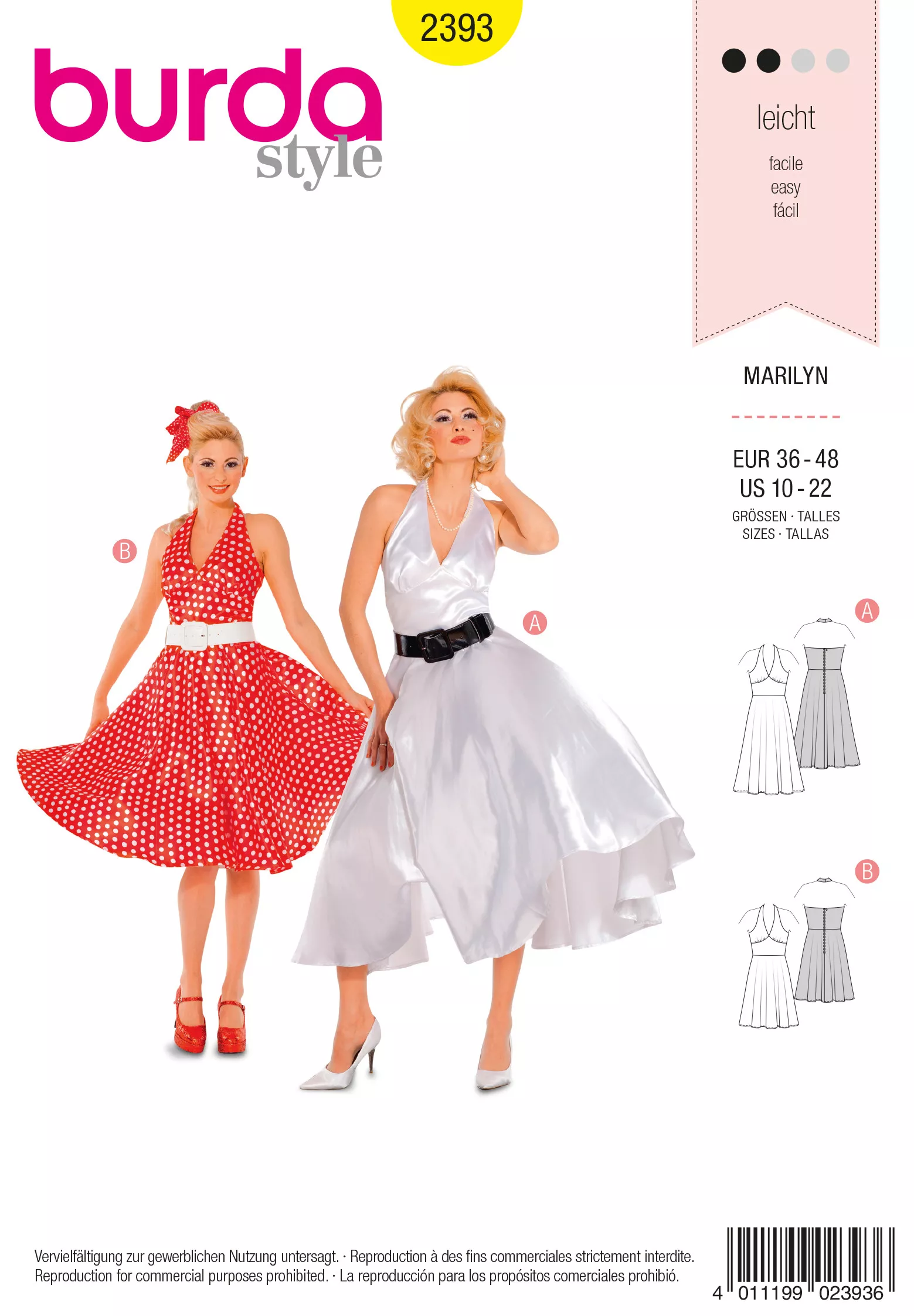 Patron Burda Carnaval 2393 - Déguisement Marilyn Femme