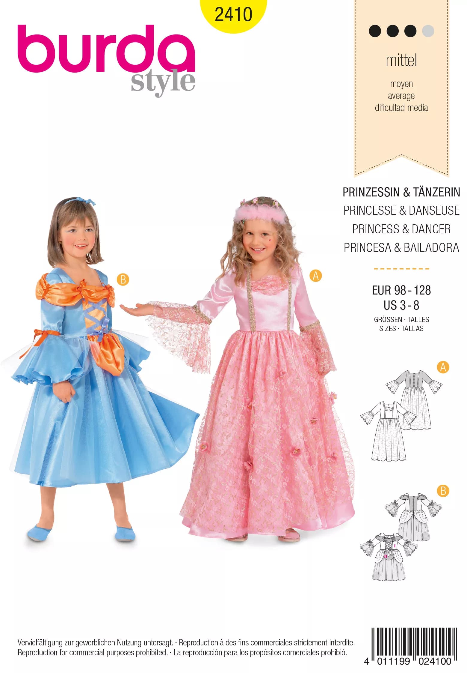 Patron Burda Carnaval 2410 - Déguisement Princesse et Danseuse enfant