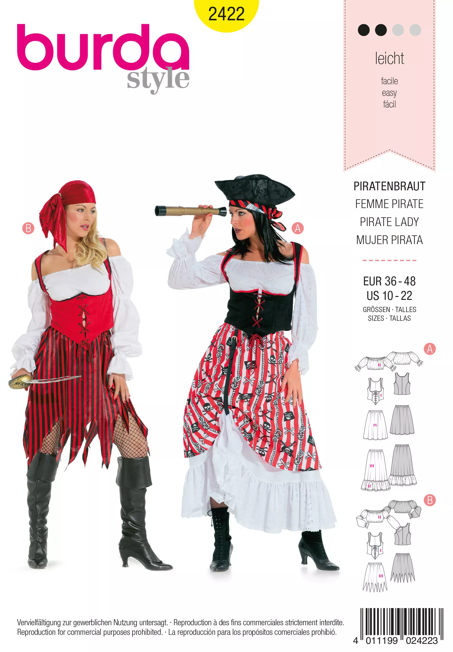 Patron Burda Carnaval 2422 - Déguisement Pirate Femme