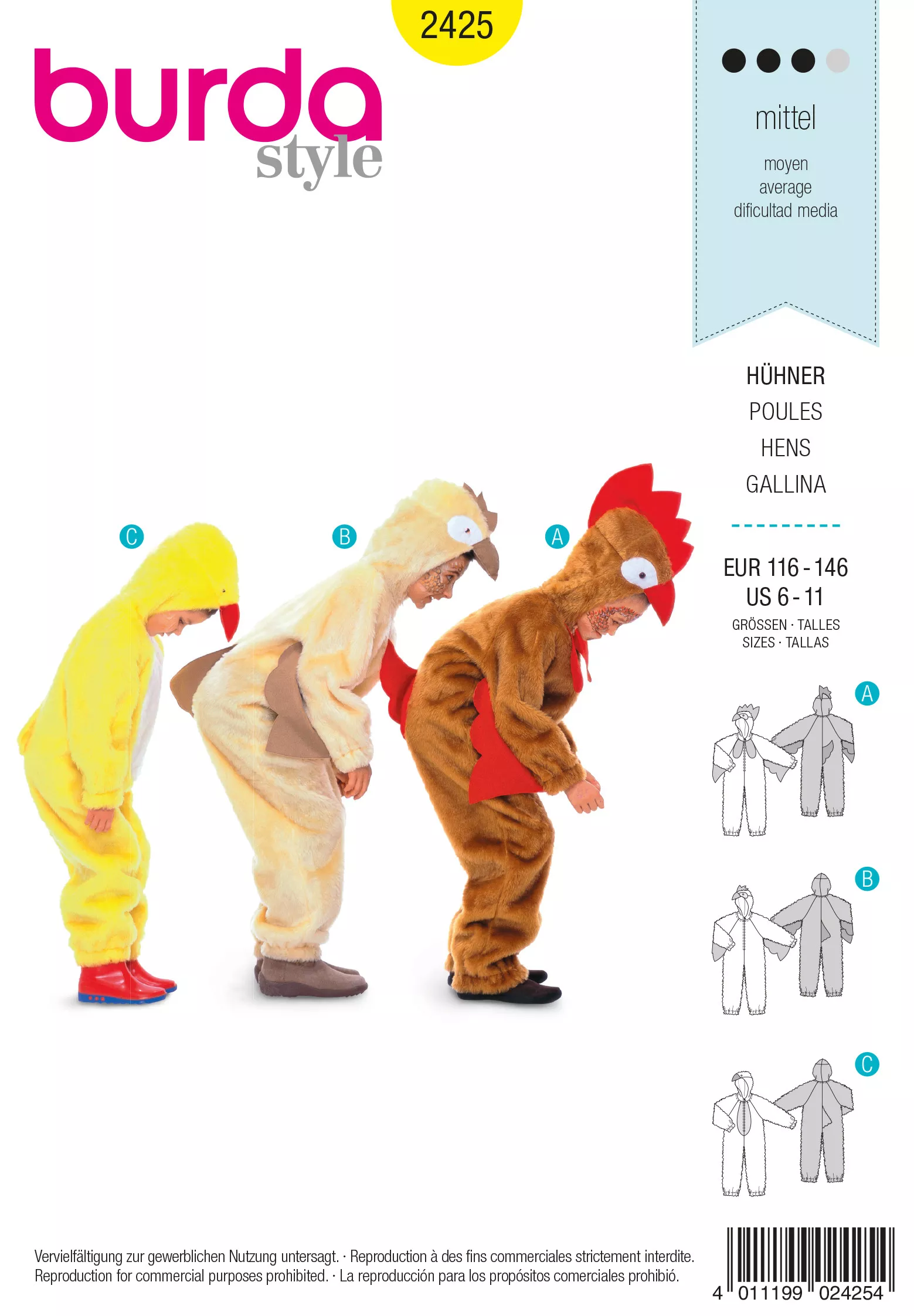 Patron Burda Carnaval 2425 - Déguisement Poule, poussin, coq enfant
