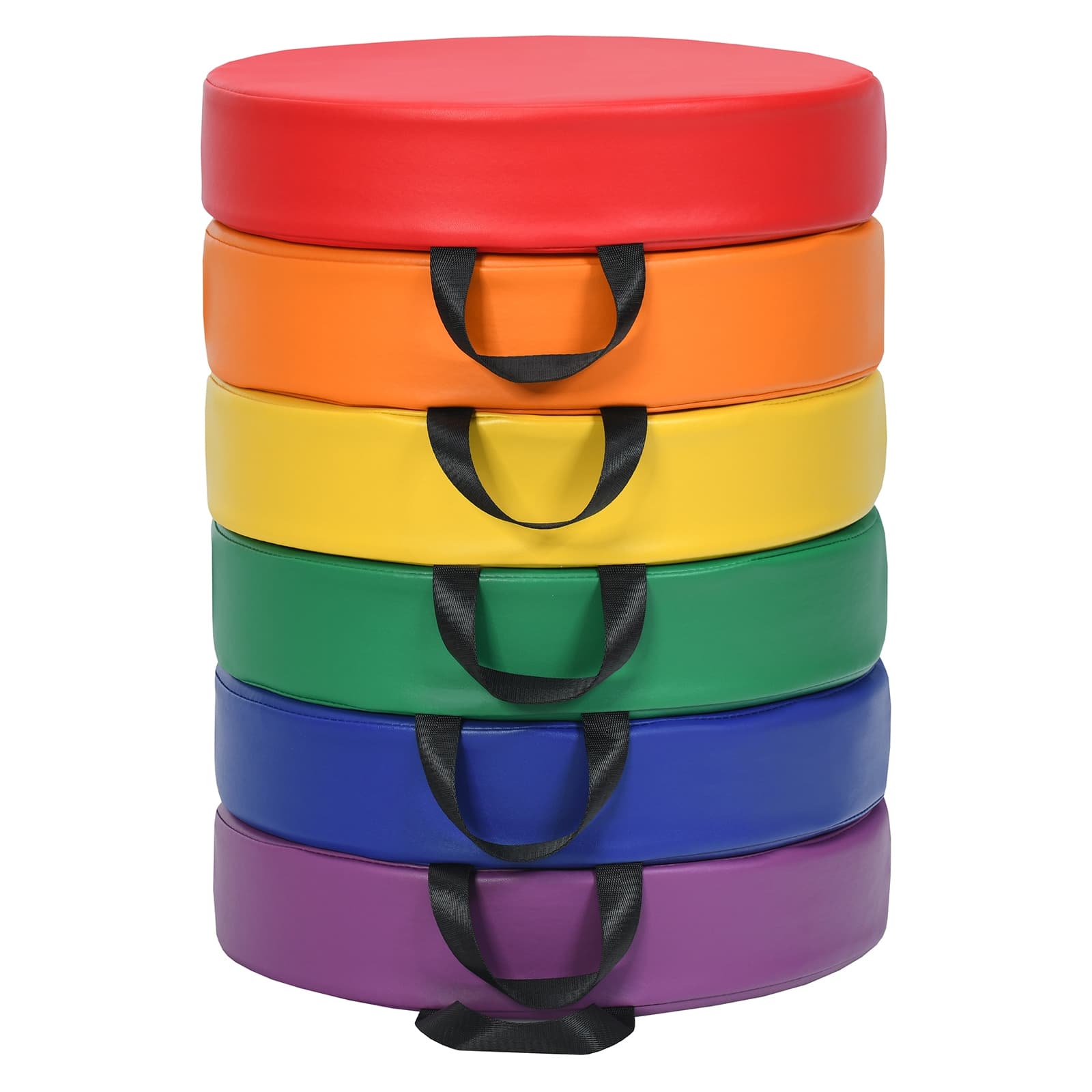 CostwayLot de 6 Coussins de Chaise pour Enfant avec Poignées Coussins D'assise Rond φ38 x 8CM Multicolores